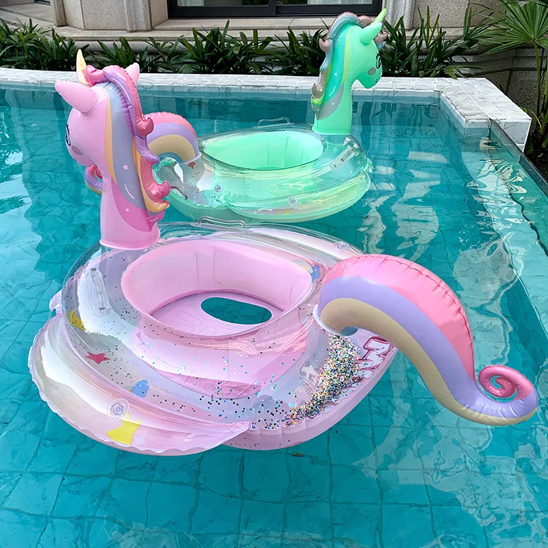Pool Float Ring Inflatable - 아기 레인보우 스팽글 유니콘 수영 링,