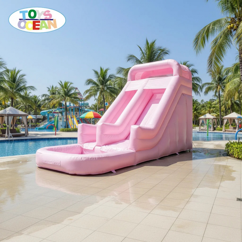 Water Slide Inflatable - 상업용 핑크색 2레인 에어바운스 워터슬라이드 (수영장