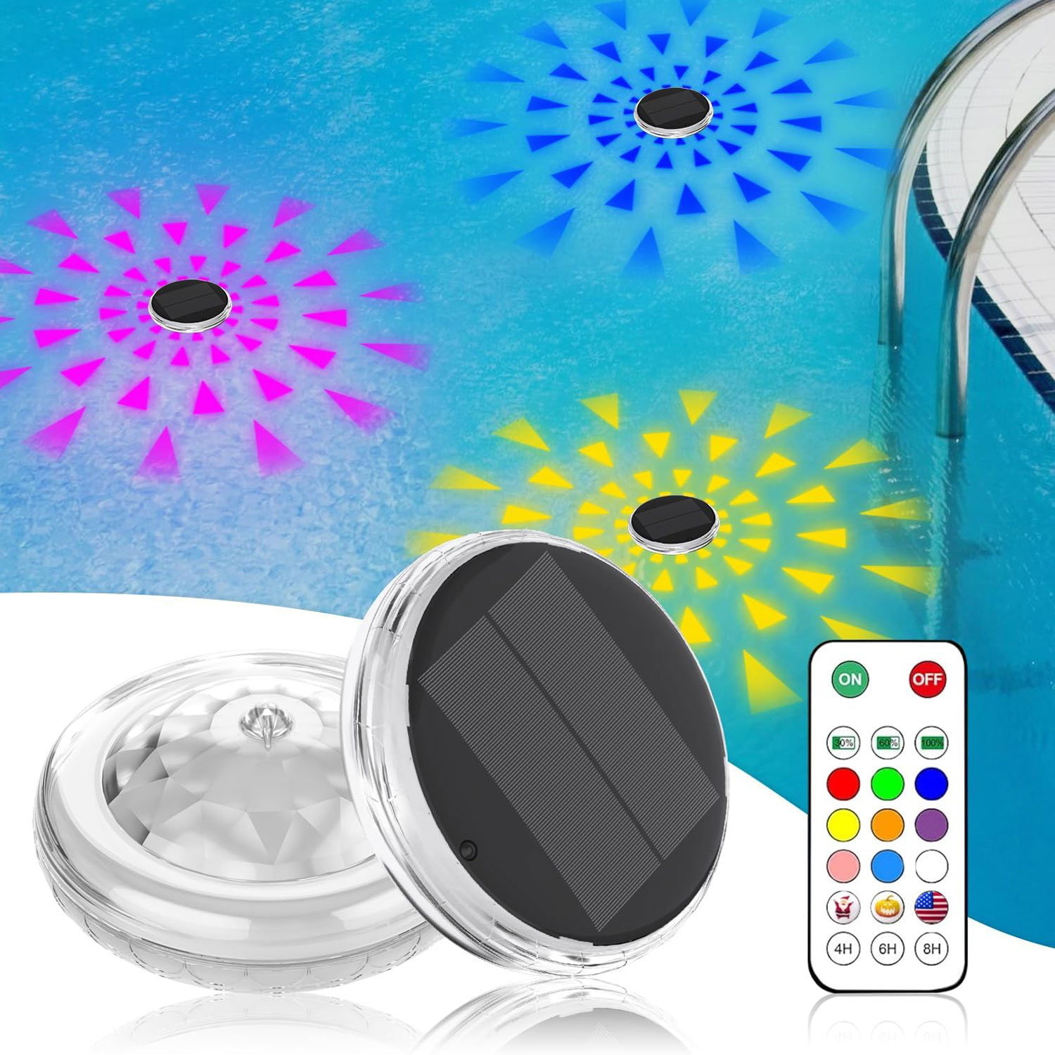 Pool Light Solar Rechargeable - 수영장 조명, 태양광 충전식 플로팅, 원격