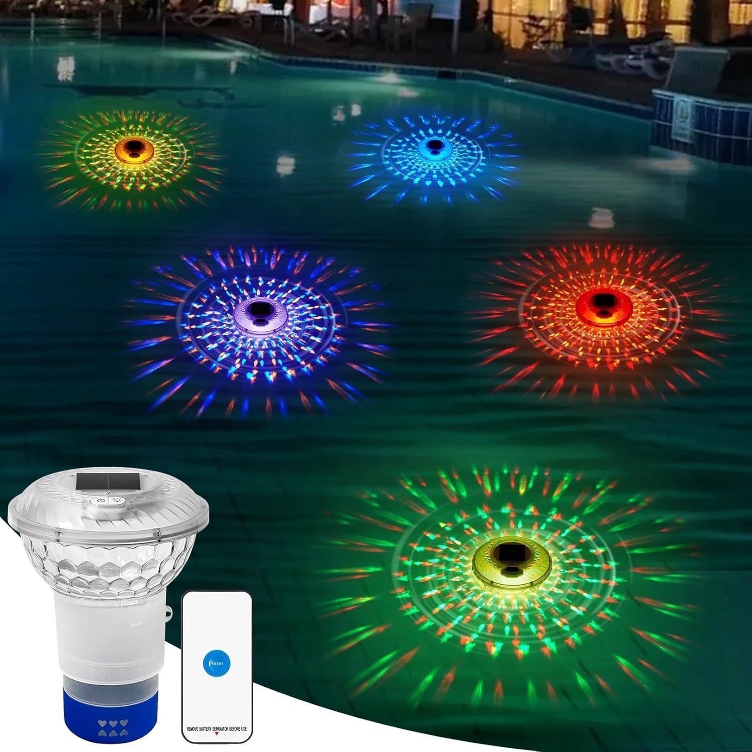 Pool Light Solar Rechargeable - 리모컨으로 조종하는 태양광 충전식 수영장 조명
