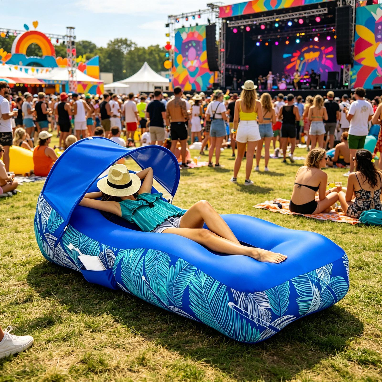 차양막이 있는 휴대용 에어 소파, 캠핑, 정원, 수영장 - Pool Lounger Inflatable 리뷰 및 가격