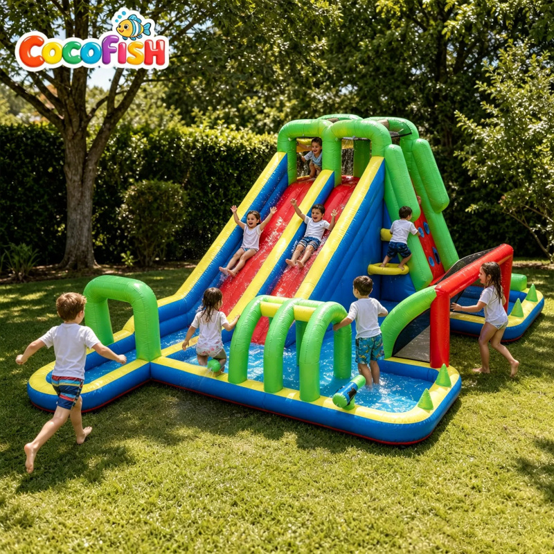 코코피쉬 대형 풍선 워터파크, 듀얼 레이싱 슬라이드 및 - Water Slide Inflatable 리뷰 및 가격