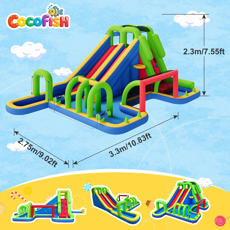 코코피쉬 대형 풍선 워터파크, 듀얼 레이싱 슬라이드 및 - Water Slide Inflatable 리뷰 및 가격